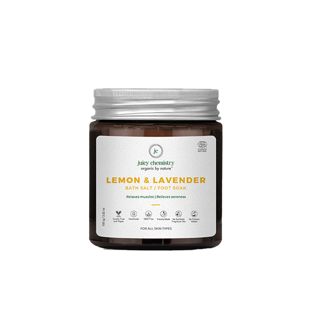 Vanity Wagon | Buy Juicy Chemistry Bath Salt/ Foot Soak for Muscle Relaxation & Pain Relief with Lemon & Lavender