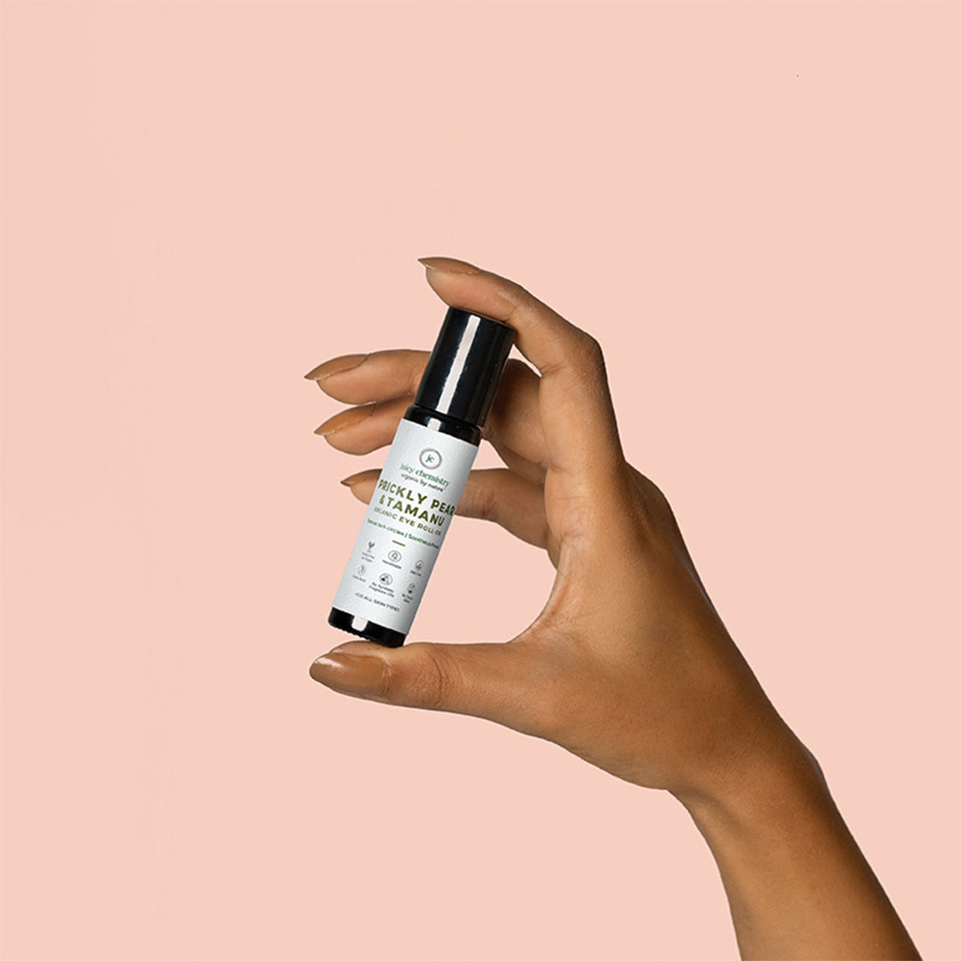 Vanity Wagon l Buy Juicy Chemistry Organic Eye Roll On for Dark Circles and Fine Lines with Prickly Pear, Chia and Tamanu