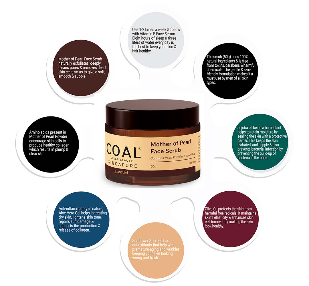 Vanity Wagon | Buy COAL Clean Beauty Mother of Pearl Face Scrub with Aloe Vera for Him