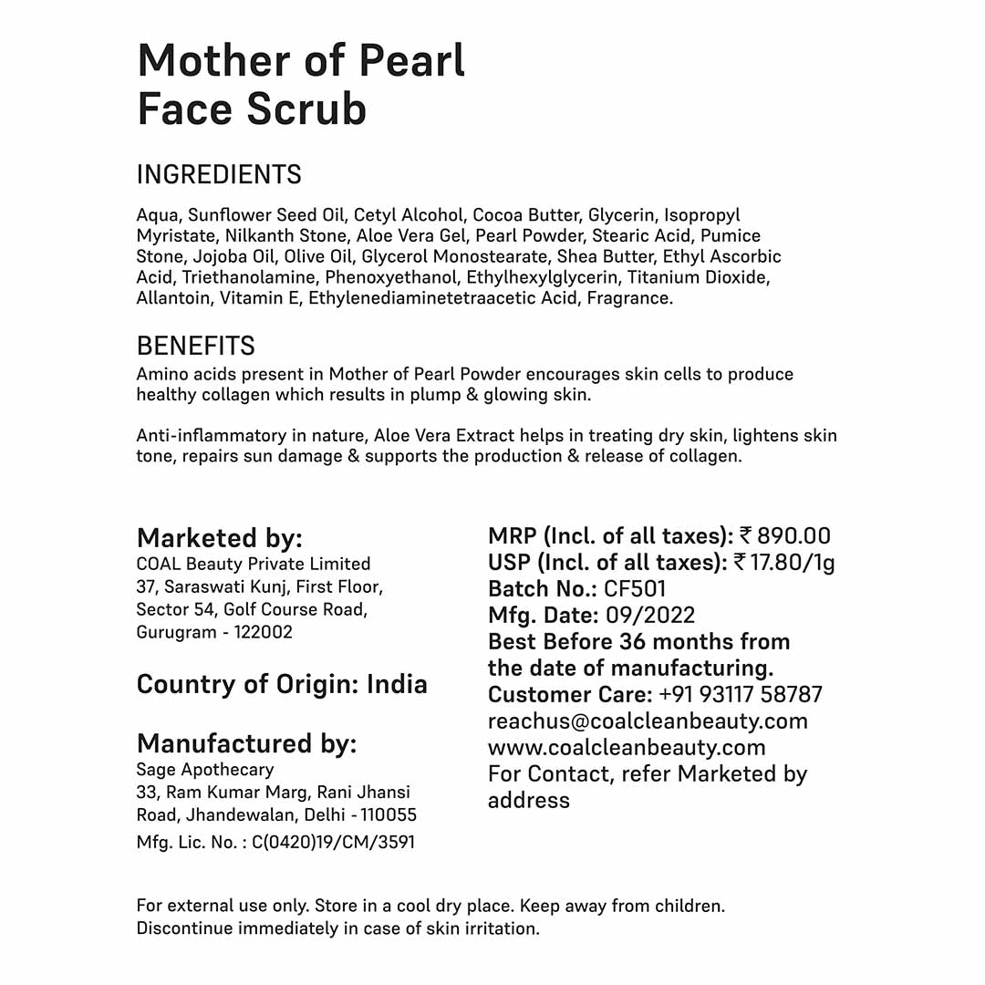 Vanity Wagon | Buy COAL Clean Beauty Mother of Pearl Face Scrub with Aloe Vera for Him