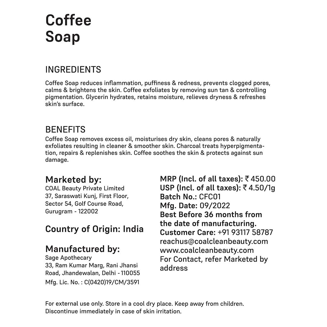 Vanity Wagon | Buy COAL Clean Beauty Coffee Soap for De-Tan & Anti-Inflammatory