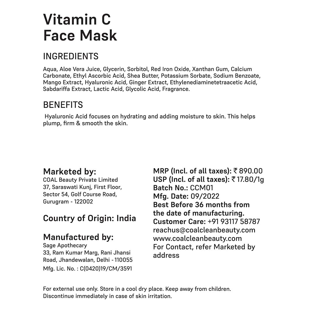 Vanity Wagon | Buy COAL Clean Beauty Vitamin C Face Mask with Hyaluronic Acid